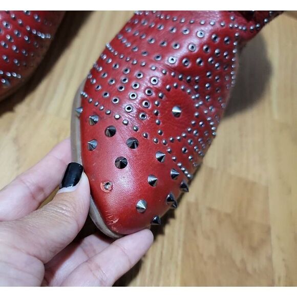 Schutz Red Leather Studded Ankle Boots 7.5 - Picture 10 of 10
